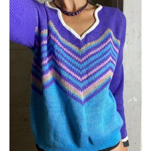 MissLook Vintage Style Chevron Pastel Sweater, Size Small